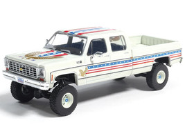 1976 Chevrolet Custom Deluxe K30 Fleetwood Pickup Truck July 4th Exclusive White with Graphics 1/64 Diecast Model Car IXO Models IA64032