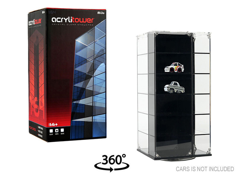 Acrylitower Showcase 24 Car Display Desktop Spinner with Cover Black Mijo Exclusives for 1/64 Scale Models MJ17032B