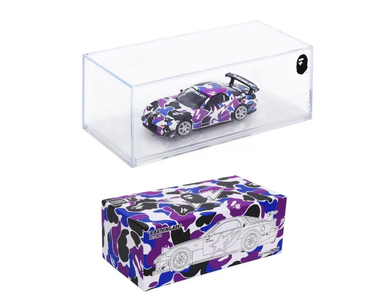 Mazda RX 7 FD3S RHD Right Hand Drive BAPE A Bathing Ape Purple Camouflage 1/64 Diecast Model Car Pop Race PR640493