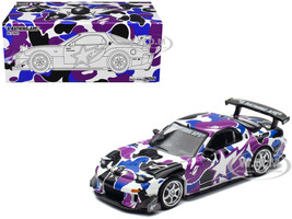 Mazda RX 7 FD3S RHD Right Hand Drive BAPE A Bathing Ape Purple Camouflage 1/64 Diecast Model Car Pop Race PR640493