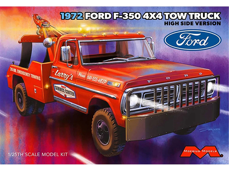 Skill 3 Model Kit 1972 Ford F 350 4x4 Tow Truck High Side Version 1/25 Scale Model Moebius MOE-2598