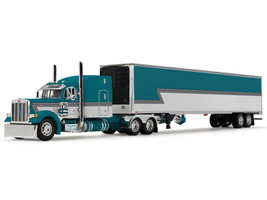 Peterbilt 379 with 63 Mid Roof Sleeper and 53 Utility Trailer with Reefer Tway Rose Transport Teal and White with Stripes Big Rigs Series II #5 1/64 Diecast Model DCP/First Gear 69-2270