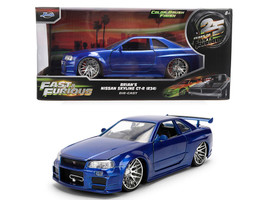Brian s Nissan Skyline GT R R34 RHD Right Hand Drive Blue Color Brush Finish 25 Years of Fast & Furious Anniversary 2 Fast 2 Furious 2003 Movie Fast & Furious Series 1/24 Diecast Model Car Jada 37704
