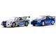 Brian s Nissan Skyline GT R BNR34 Silver with Blue Stripes and Nissan GT R BNR34 Blue Metallic Set of 2 pieces 25 Years of Fast & Furious Series 1/32 Diecast Model Cars Jada 31980-25TH