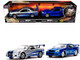Brian s Nissan Skyline GT R BNR34 Silver with Blue Stripes and Nissan GT R BNR34 Blue Metallic Set of 2 pieces 25 Years of Fast & Furious Series 1/32 Diecast Model Cars Jada 31980-25TH
