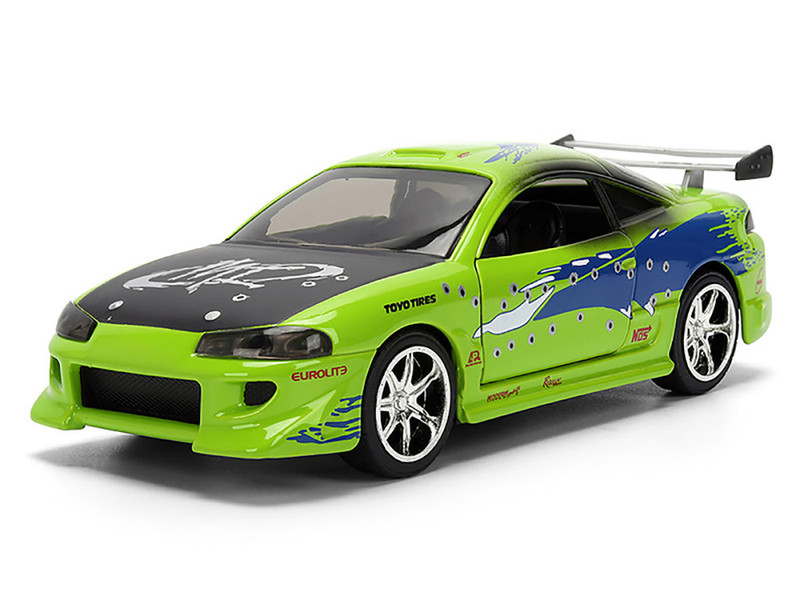 Brian s Mitsubishi Eclipse Green with Graphics Damaged Version 25 Years of Fast & Furious The Fast and the Furious 2001 Movie 1/32 Diecast Model Car Jada 36356-25TH