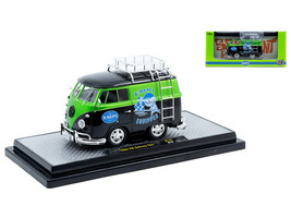 1960 Volkswagen Delivery Van EMPI Equipped Black and Green Metallic with Roof Rack and Ladder Limited Edition to 4050 pieces Worldwide 1/24 Diecast Model Car M2 Machines 40300-141A
