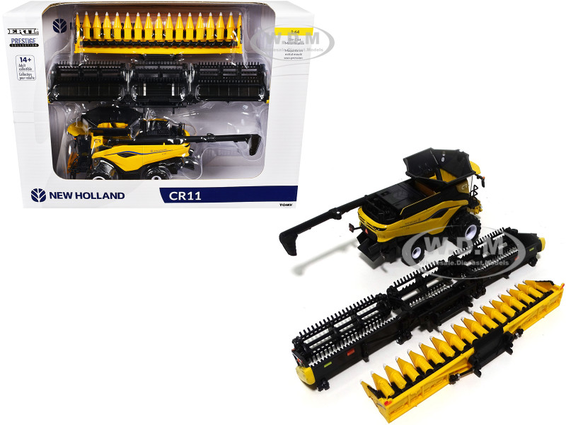 New Holland CR11 Dual-Wheeled Combine 16-Row Corn Head Draper Grain Head Yellow Prestige Collection Series 1/64 Diecast Model ERTL TOMY 61017