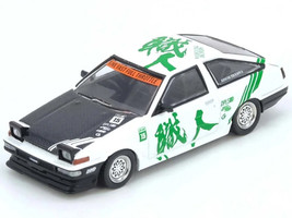 Toyota Sprinter Trueno AE86 RHD Right Hand Drive #15 Keiichi Tsuchiya White with Green Graphics 1/64 Diecast Model Car Inno Models IN64-AE86-KT