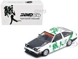 Toyota Sprinter Trueno AE86 RHD Right Hand Drive #15 Keiichi Tsuchiya White with Green Graphics 1/64 Diecast Model Car Inno Models IN64-AE86-KT