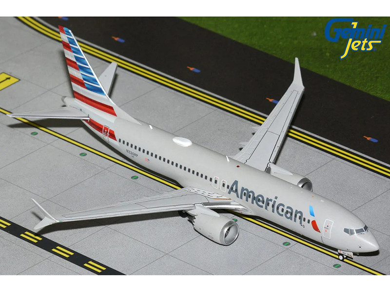 Boeing 737 MAX 8 Commercial Aircraft American Airlines N326RP Gray with Striped Tail Gemini 200 Series 1/200 Diecast Model Airplane GeminiJets G2AAL1413