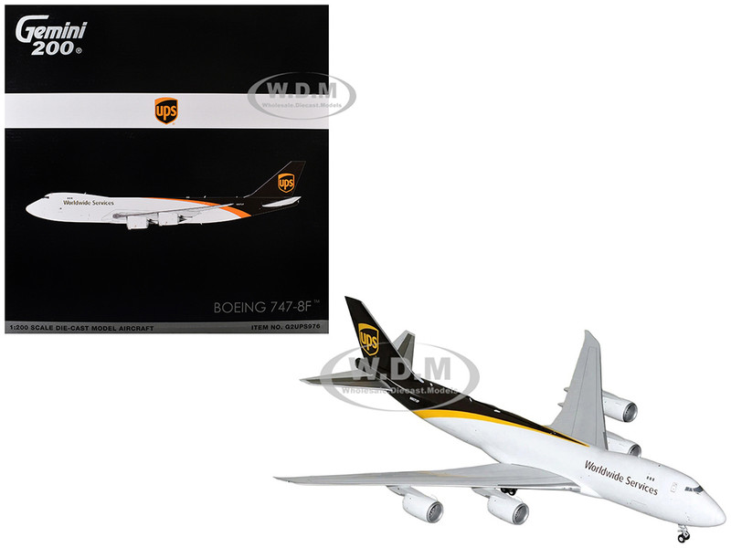 Boeing 747 8F Commercial Aircraft UPS Worldwide Services N607UP White with Brown Tail Gemini 200 Series 1/200 Diecast Model Airplane GeminiJets G2UPS976
