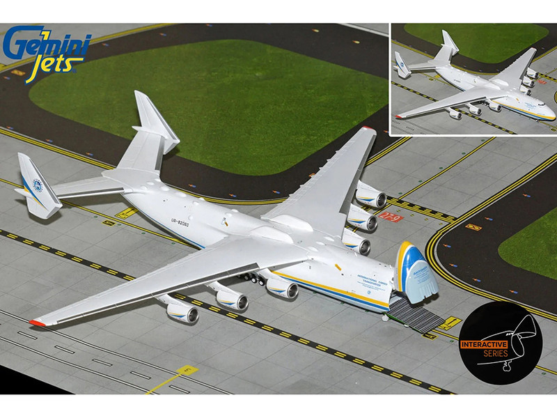 Antonov An 225 Mriya Commercial Aircraft Antonov Airlines UR 82060 White with Blue and Yellow Stripes Interactive Series 1/400 Diecast Model Airplane GeminiJets GJADB2336
