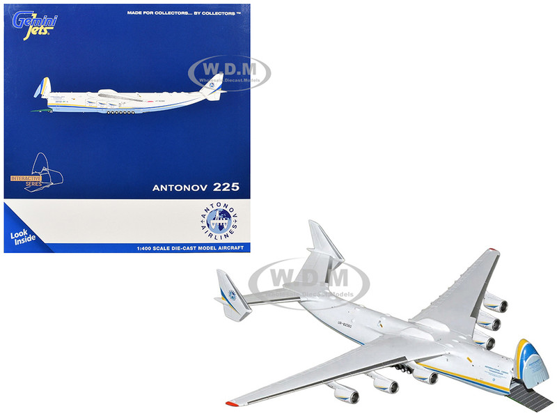 Antonov An 225 Mriya Commercial Aircraft Antonov Airlines UR 82060 White with Blue and Yellow Stripes Interactive Series 1/400 Diecast Model Airplane GeminiJets GJADB2336