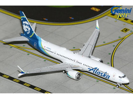 Boeing 737 MAX 9 Commercial Aircraft Alaska Airlines N708AL White with Blue Tail Graphics 1/400 Diecast Model Airplane GeminiJets GJASA2393