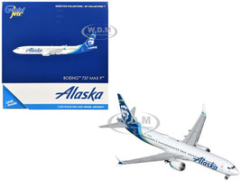 Boeing 737 MAX 9 Commercial Aircraft Alaska Airlines N708AL White with Blue Tail Graphics 1/400 Diecast Model Airplane GeminiJets GJASA2393