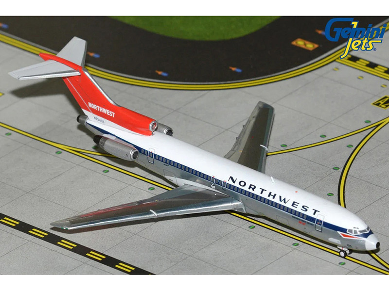 Boeing 727 200 Commercial Aircraft Northwest Airlines N254US White with Blue Stripes and Red Tail 1/400 Diecast Model Airplane GeminiJets GJNWA2369