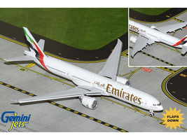 Boeing 777 300ER Commercial Aircraft with Flaps Down Emirates Airlines A6 EQH White with Striped Tail 1/400 Diecast Model Airplane GeminiJets GJUAE2318F