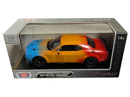 2018 Dodge Challenger SRT Hellcat Widebody Blue Orange and Red Gradient Custom Wrap Series 1/24 Diecast Model Car Motormax 79087