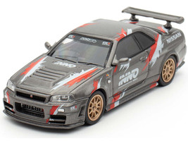 Nissan Skyline GT R R34 Z Tune RHD Right Hand Drive Gray Metallic with Graphics Indonesia Diecast Expo 2024 Exclusive Edition 1/64 Diecast Model Car Inno Models IN64-R34ZT-IDE11