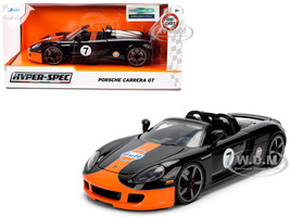 Porsche Carrera GT Convertible #7 Gulf Oil Black with Orange Graphics Hyper Spec Series 1/24 Diecast Model Car Jada 36487