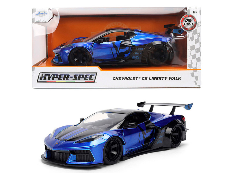 Chevrolet Corvette C8 Liberty Walk Candy Blue and Black Hyper Spec Series 1/24 Diecast Model Car Jada 36496