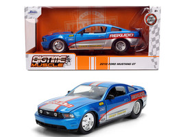 2010 Ford Mustang GT Rekudo Blue Metallic with Red and Silver Stripes Bigtime Muscle Series 1/24 Diecast Model Car Jada 36609