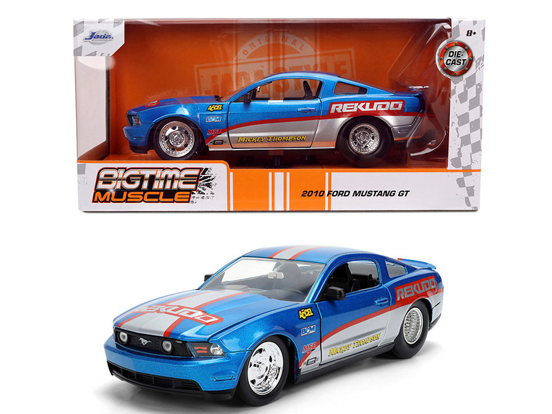 2010 Ford Mustang GT Rekudo Blue Metallic with Red and Silver Stripes Bigtime Muscle Series 1/24 Diecast Model Car Jada 36609