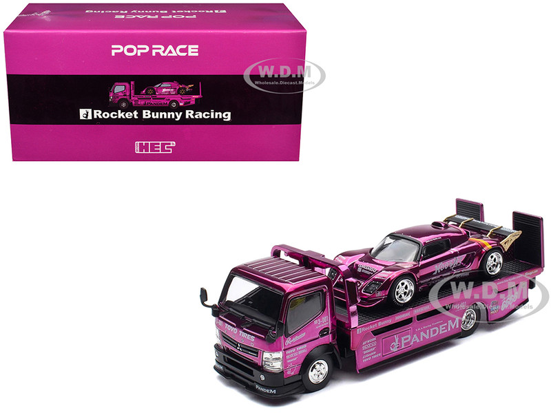 Nissan Pandem Fuso 300 Flatbed Truck RHD Right Hand Drive Purple Chrome and Lotus Pandem Elise Purple Chrome with Graphics 2 Car Box Set Hobby Expo China 2026 1/64 Diecast Model Car Pop Race PR640481-0485