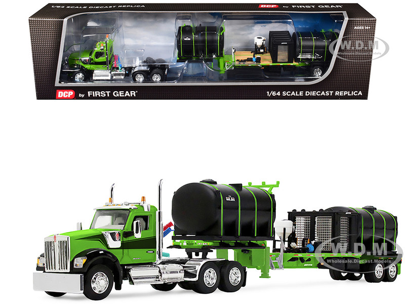 Kenworth W900 Day Cab with Demco 42 Liquid Fertilizer Tender Trailer Green and Black 1/64 Diecast Model DCP/First Gear 60-2289