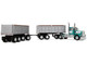 Kenworth W900A Day Cab with 22 Dual End Dump Trailers Turquoise with White Stripes 1/64 Diecast Model DCP/First Gear 60-2291 Kenworth W900A Day Cab with 22 Dual End Dump Trailers Turquoise with White Stripes 1/64 Diecast Model DCP/First Gear 60-2291
