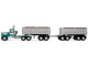 Kenworth W900A Day Cab with 22 Dual End Dump Trailers Turquoise with White Stripes 1/64 Diecast Model DCP/First Gear 60-2291 Kenworth W900A Day Cab with 22 Dual End Dump Trailers Turquoise with White Stripes 1/64 Diecast Model DCP/First Gear 60-2291
