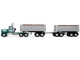 Kenworth W900A Day Cab with 22 Dual End Dump Trailers Turquoise with White Stripes 1/64 Diecast Model DCP/First Gear 60-2291