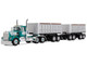 Kenworth W900A Day Cab with 22 Dual End Dump Trailers Turquoise with White Stripes 1/64 Diecast Model DCP/First Gear 60-2291