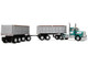 Kenworth W900A Day Cab with 22 Dual End Dump Trailers Turquoise with White Stripes 1/64 Diecast Model DCP/First Gear 60-2291
