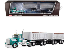 Kenworth W900A Day Cab with 22 Dual End Dump Trailers Turquoise with White Stripes 1/64 Diecast Model DCP/First Gear 60-2291