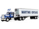 Mack Super Liner with 36 Vintage Sleeper and 40 Vintage Trailer with Reefer Maritime Ontario Blue with White Stripes Legacy Series #4 1/64 Diecast Model DCP/First Gear 69-2273