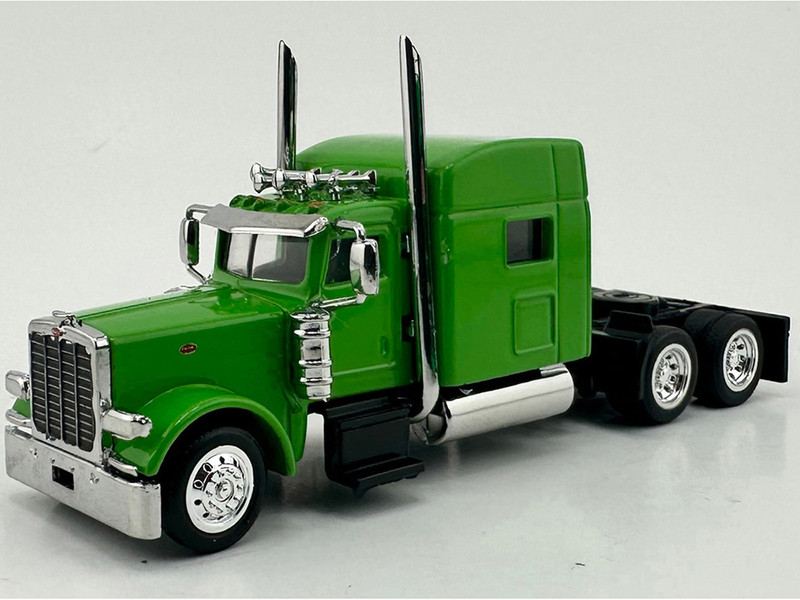 Peterbilt 389 Truck Tractor with Sleeper Cab Lime Green and Low Boy Flatbed Trailer Black Combo Set 1/87 (HO) Plastic Model Car HO Logistics HL-38904-489