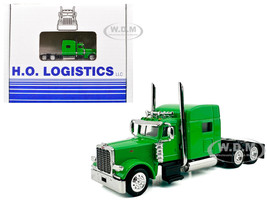 Peterbilt 389 Truck Tractor with Sleeper Cab Lime Green and Low Boy Flatbed Trailer Black Combo Set 1/87 (HO) Plastic Model Car HO Logistics HL-38904-489