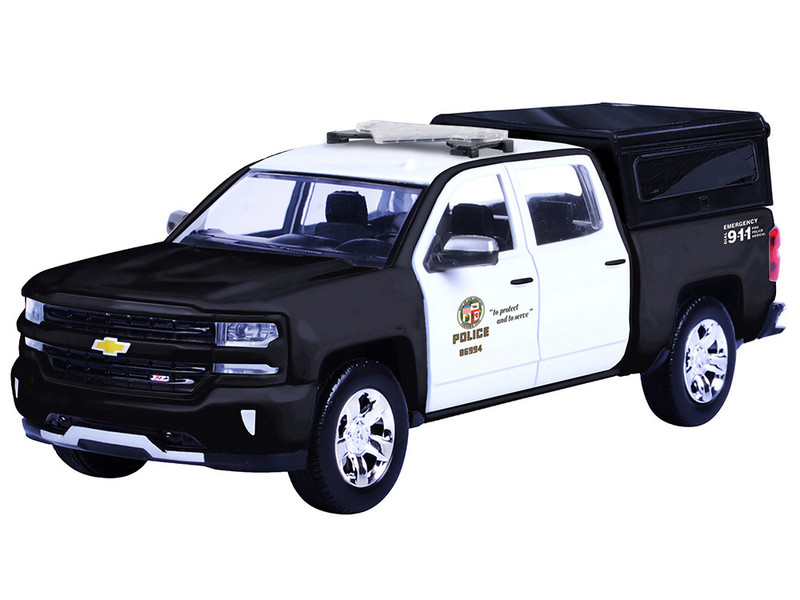 2017 Chevrolet Silverado 1500 LT Z71 Crew Cab Pickup Truck Los Angeles Police Department Black and White Law Enforcement and Public Service Series 1/27 Diecast Model Car Motormax 76633
