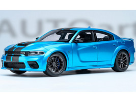 Dodge Charger SRT Hellcat Redeye B5 Blue Metallic with Carbon Stripes 1/18 Model Car Autoart 71753