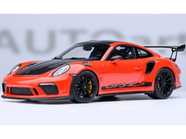 Porsche 911 991 2 GT3 RS Weissach Lava Orange with Carbon Hood and Top 1/18 Model Car Autoart 78177