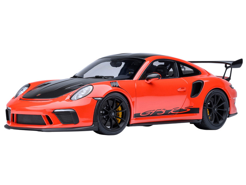 Porsche 911 991 2 GT3 RS Weissach Lava Orange with Carbon Hood and Top 1/18 Model Car Autoart 78177