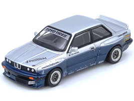 Pandem E30 M3 Silver Metallic and Dark Blue 1/64 Diecast Model Car Inno Models IN64-E30P-SILBLU
