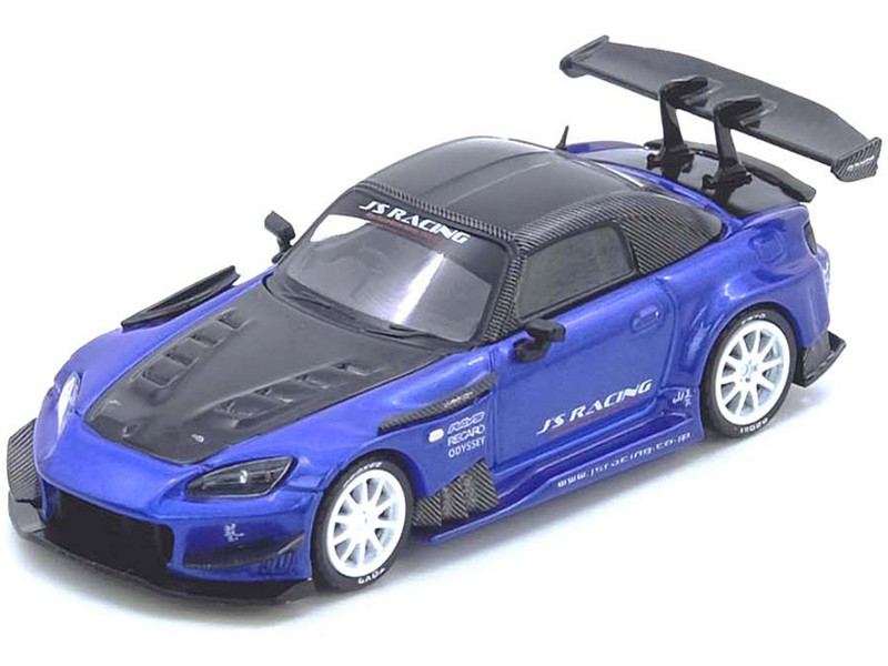 Honda S2000 RHD Right Hand Drive J s Racing Blue Metallic with Carbon Hood and Top 1/64 Diecast Model Car Inno Models IN64-S2000JS-BLUE