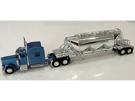 Peterbilt 389 Truck Tractor with Sleeper Cab Blue Metallic and Pneumatic Tank Trailer Chrome Combo Set 1/87 (HO) Plastic Model Car HO Logistics HL-38906-001