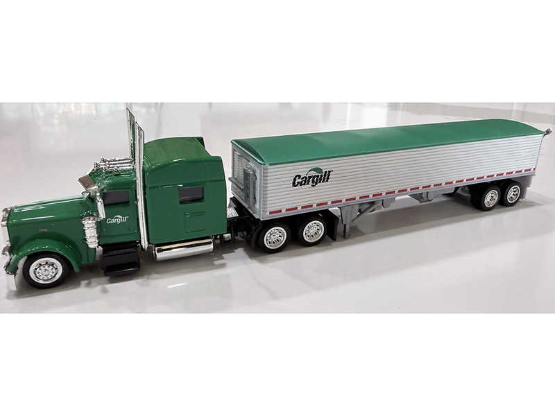 Peterbilt 389 Truck Tractor with Sleeper Cab Cargill Green and Covered Grain Trailer White with Green Tarp Combo Set 1/87 (HO) Plastic Model Car HO Logistics HL-38911-465