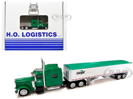 Peterbilt 389 Truck Tractor with Sleeper Cab Cargill Green and Covered Grain Trailer White with Green Tarp Combo Set 1/87 (HO) Plastic Model Car HO Logistics HL-38911-465