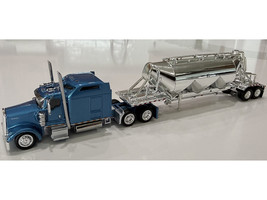Kenworth W900L Truck Tractor with Sleeper Cab Blue Metallic and Pneumatic Tank Trailer Combo Set 1/87 (HO) Plastic Model Car HO Logistics HL-90006-001