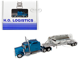 Kenworth W900L Truck Tractor with Sleeper Cab Blue Metallic and Pneumatic Tank Trailer Combo Set 1/87 (HO) Plastic Model Car HO Logistics HL-90006-001